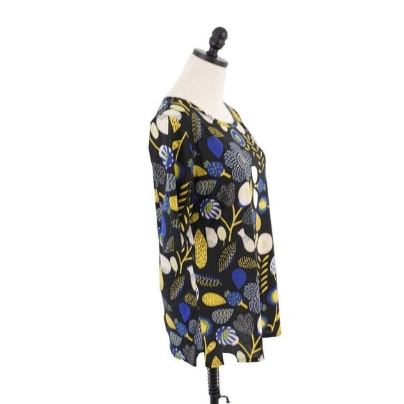 NEW LuLaRoe Gigi XL Black Yellow Blue Floral Blouse Top Short Sleeve Scroop Neck - Picture 7 of 9